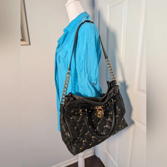 Michael Kors Black and Gold Studded Hamilton North South Tote